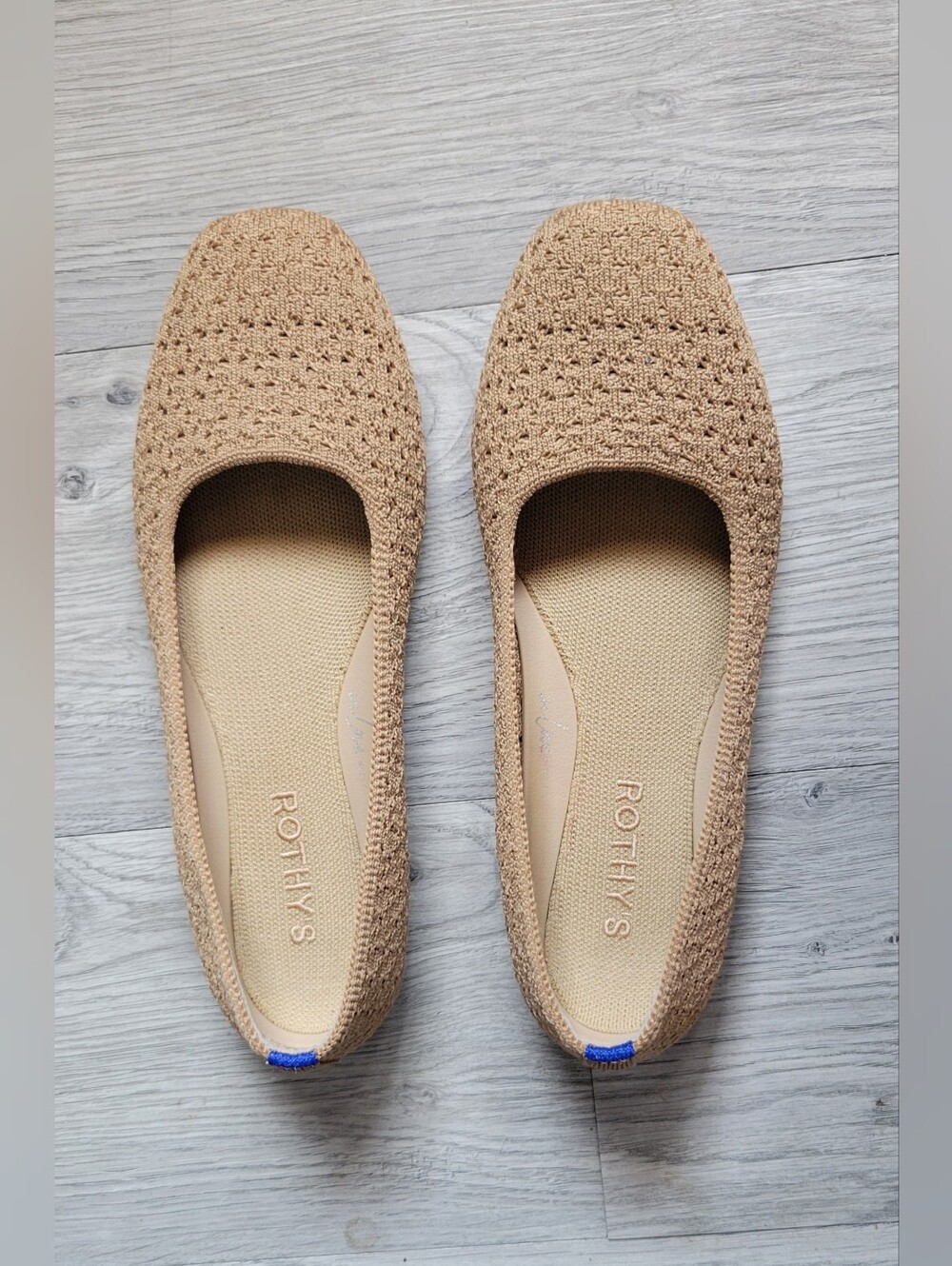 Rothy's The Max Square Toe Wren Crochet Tan Camel Flats, Women's US 7.5 EU 37.5 - Picture 10 of 15